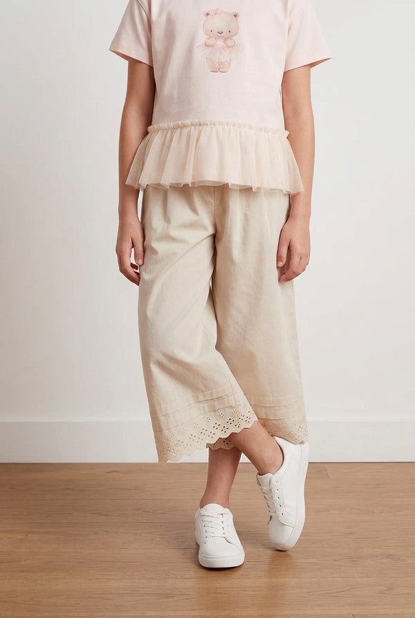 Ivory Eyelet Crop Pants
