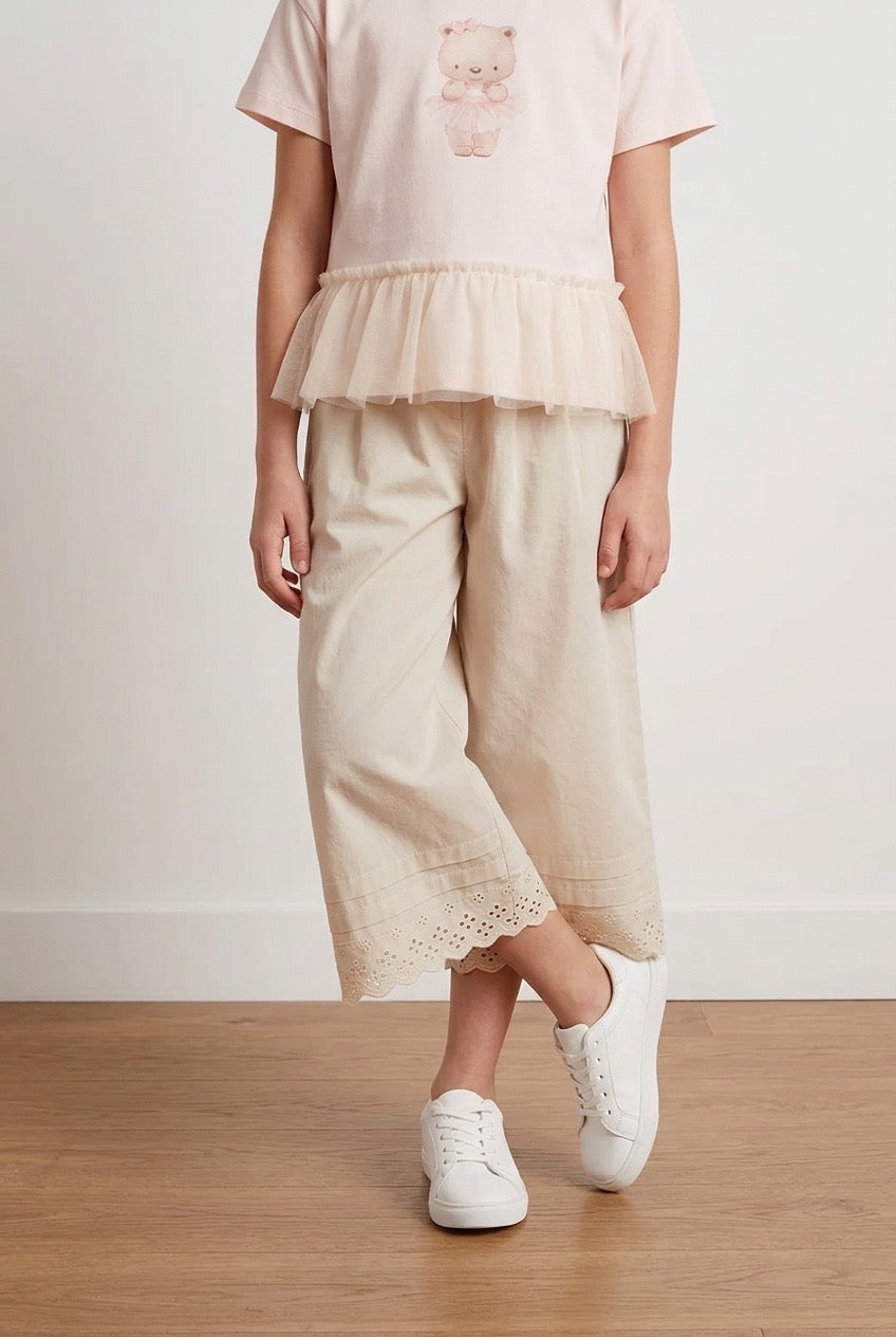 Ivory Eyelet Crop Pants