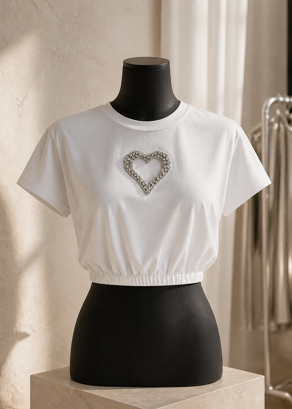 Crystal Heart Cotton T-Shirt