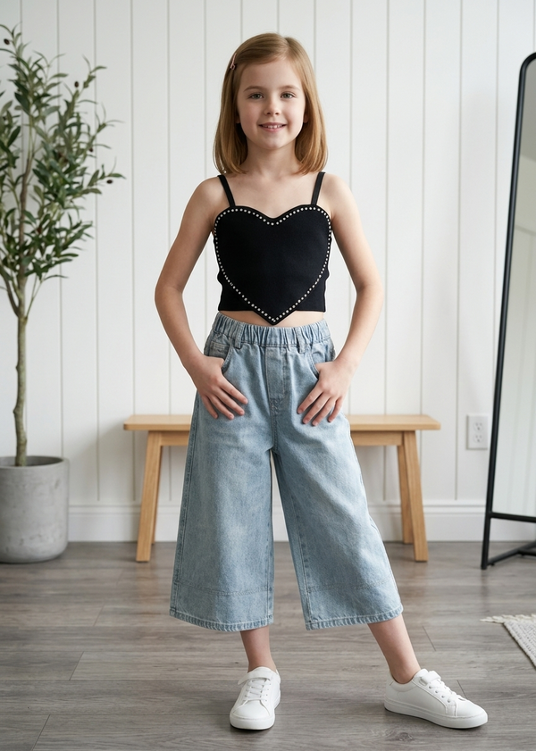 Heart Crystal Embellished Crop Top