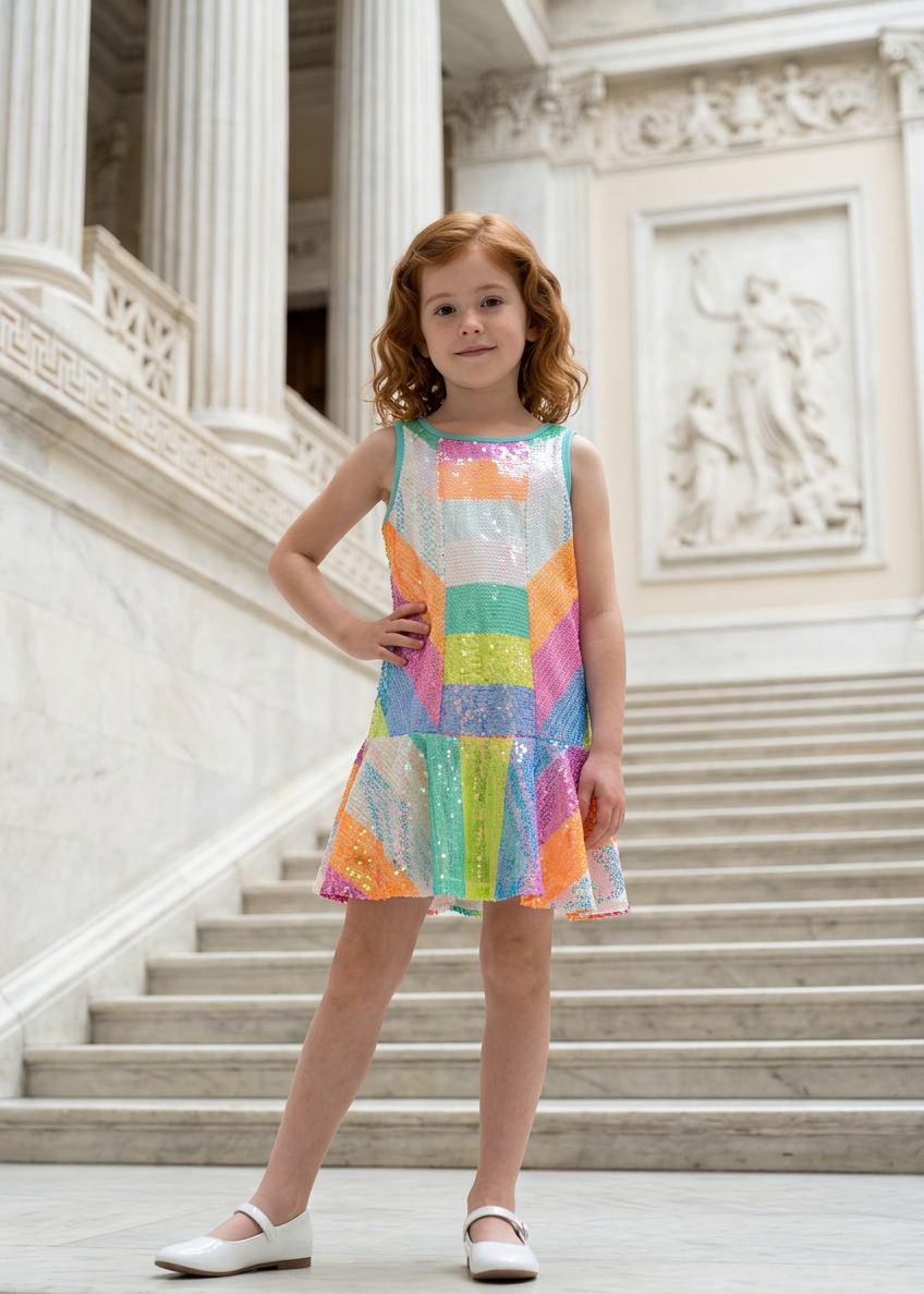 Neon Pink Dropped Waist Sequined Dress