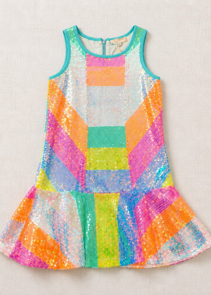 Neon Pink Dropped Waist Sequined Dress
