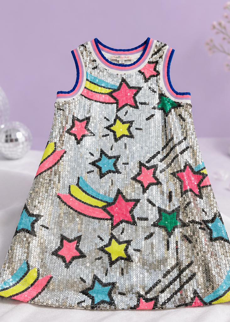 Silver Multi Shooting Star Sequin A-Line Dress