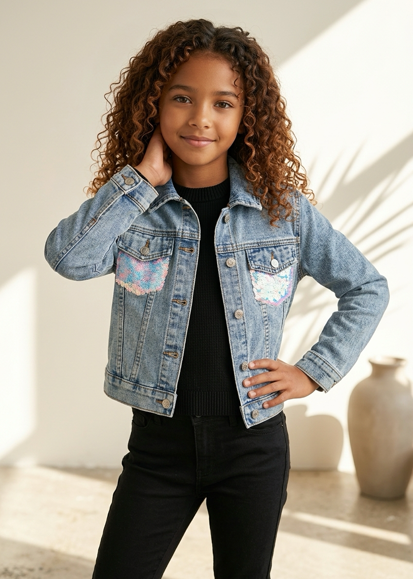 Rainbow Sequin Denim Jacket
