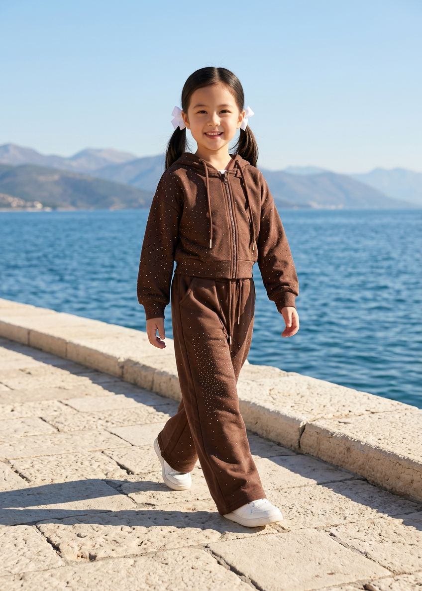 Brown Glitter Chic Hoodie Set