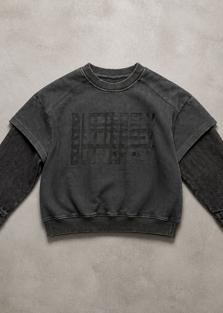 Washed Layered Sleeve Graphic Sweatshirt