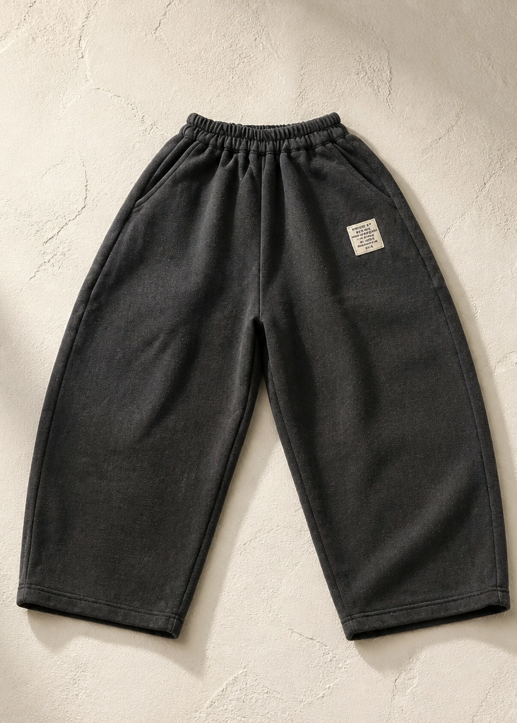 Boys’ Vintage Washed Wide-Leg Sweatpants – Charcoal Gray