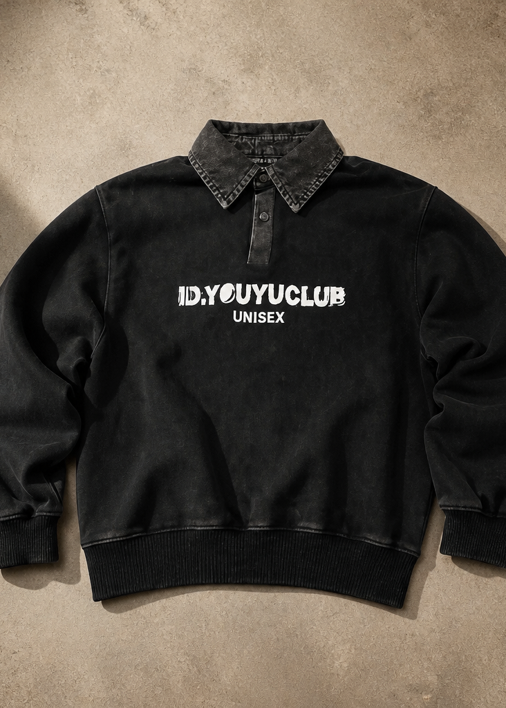 Boys’ Vintage Washed Denim Collar Sweatshirt – Charcoal Black