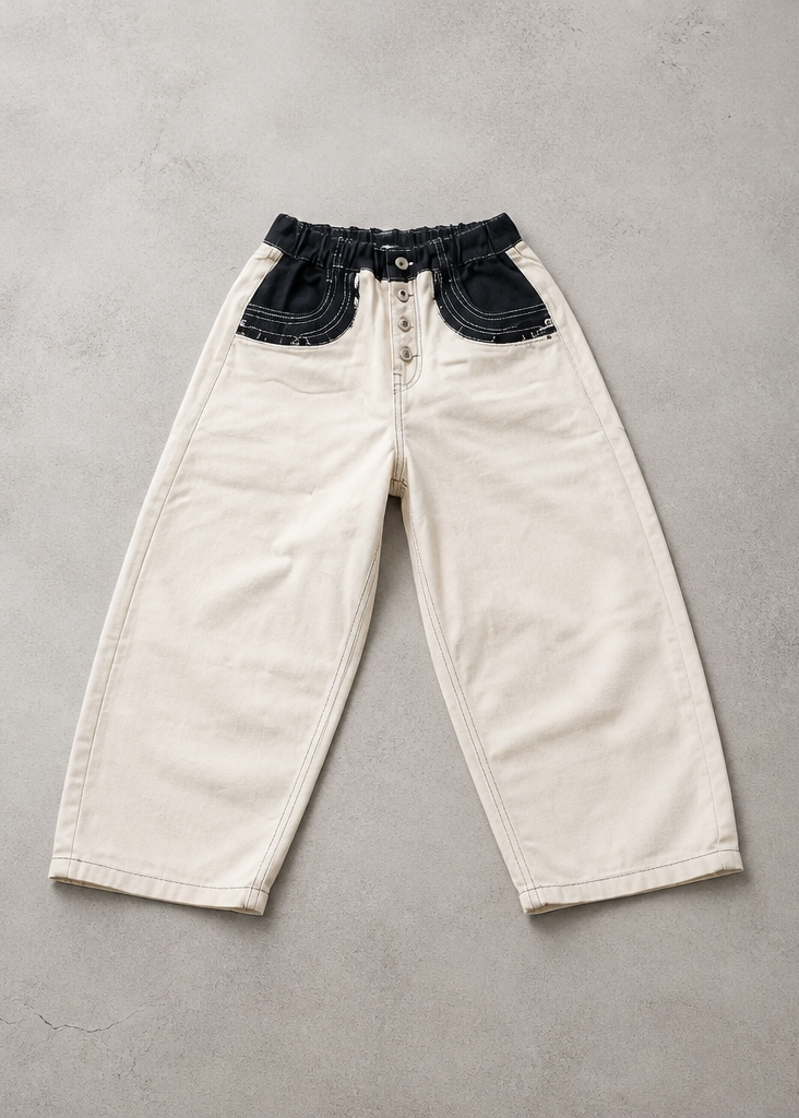 Girls’ Two-Tone Wide-Leg Jeans