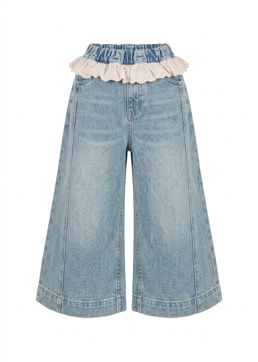 Light Blue Soft Denim Frilled Pants