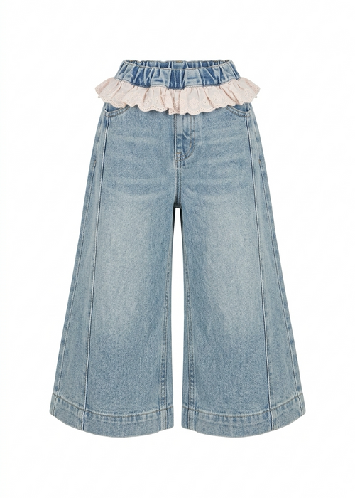 Light Blue Soft Denim Frilled Pants