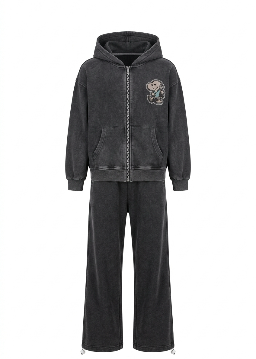 Vintage Snoopy Washed Tracksuit Set – Charcoal