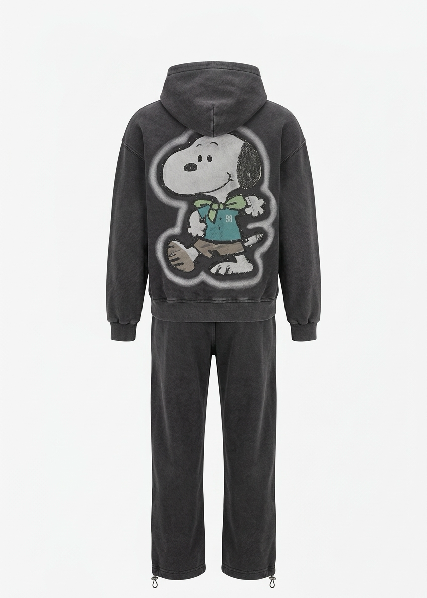 Vintage Snoopy Washed Tracksuit Set – Charcoal