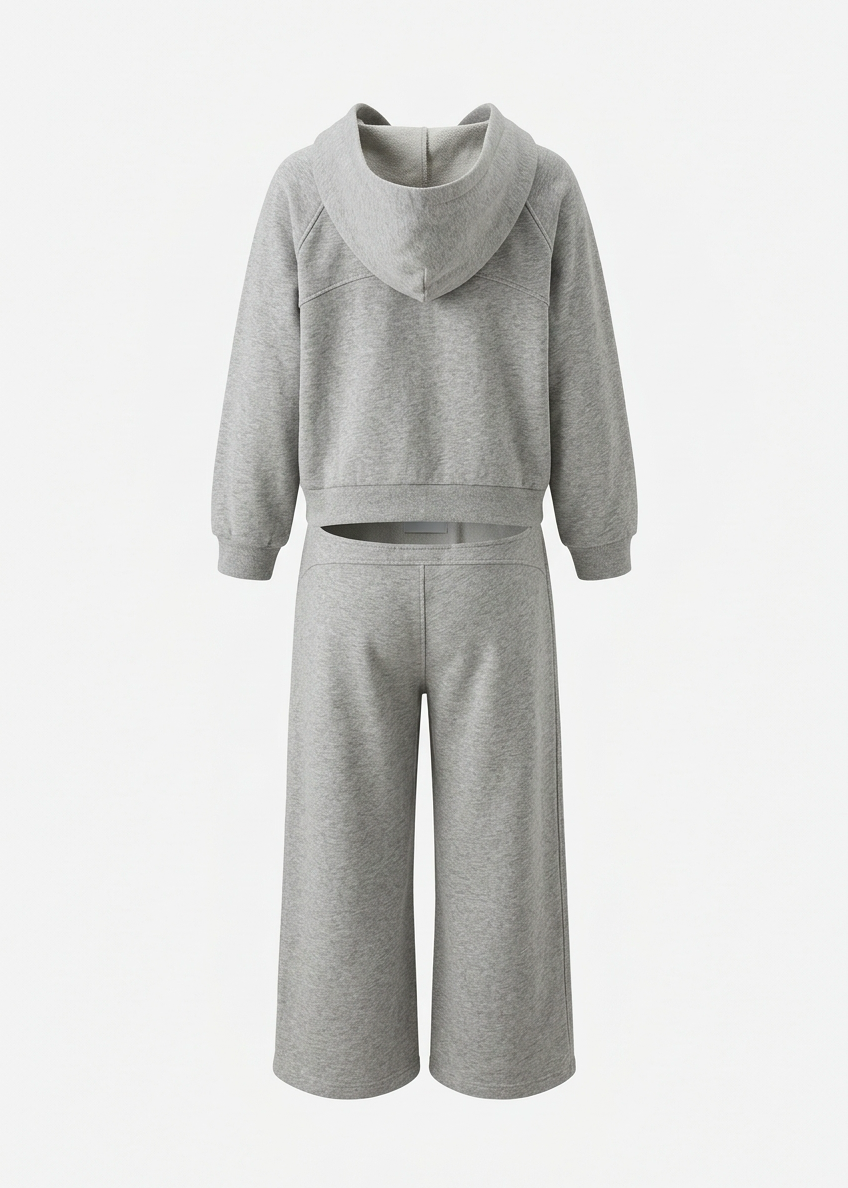 LA Kids Zip-Up Hoodie & Wide-Leg Pants Set – Heather Gray