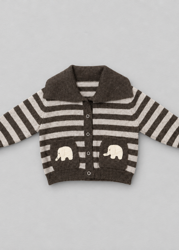 Striped Elephant Knit Cardigan