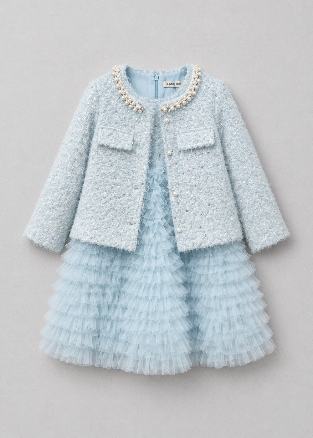 Girls' Blue Tweed Jacket & Tulle Dress Set