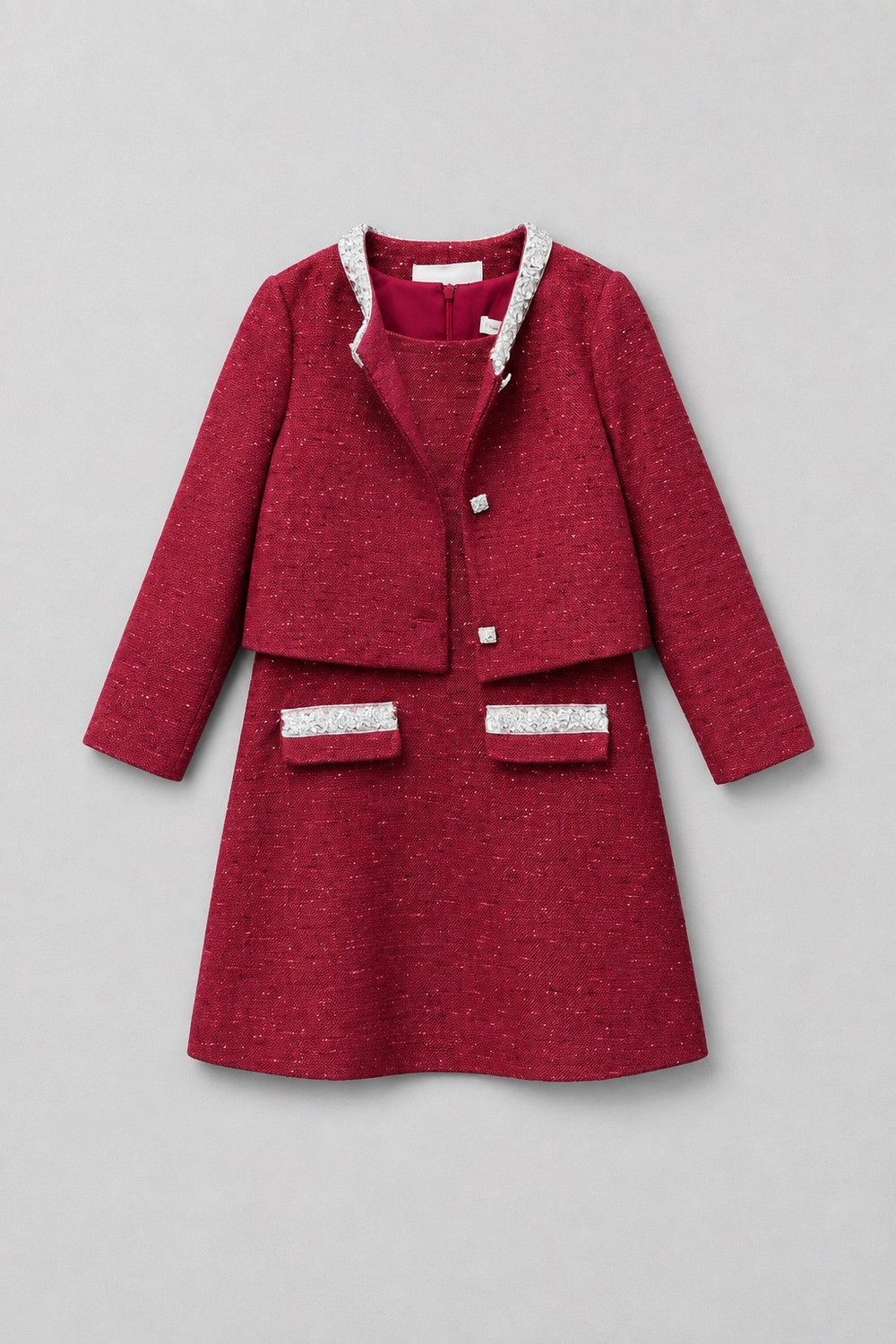 Burgundy Tweed Jacket & Dress Set