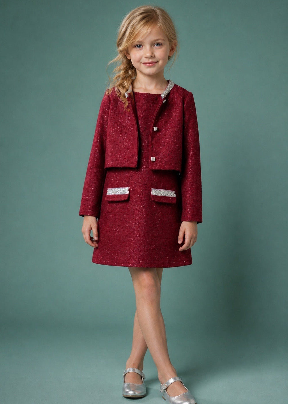 Burgundy Tweed Jacket & Dress Set