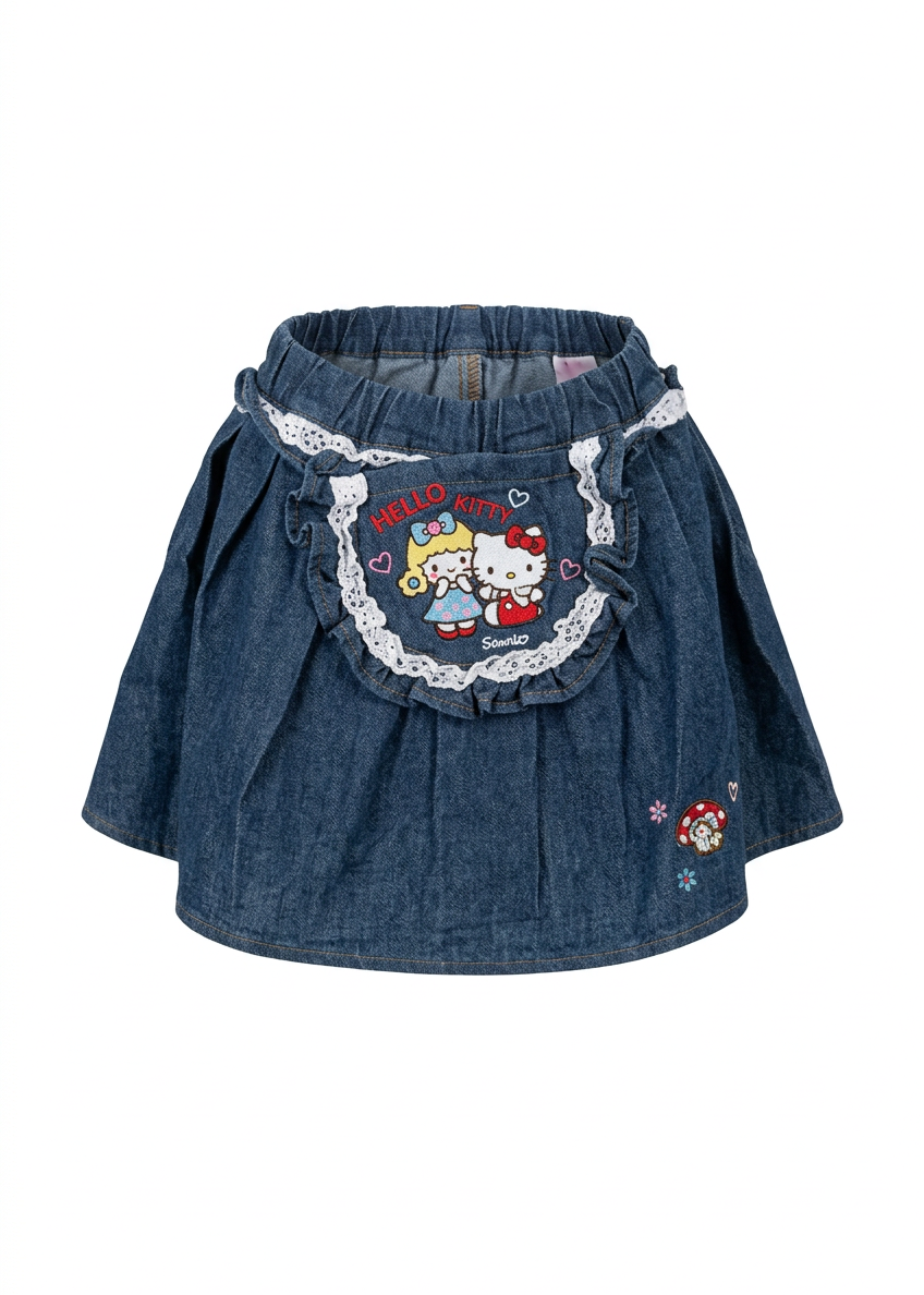 Embroidered Denim Kitty Skort