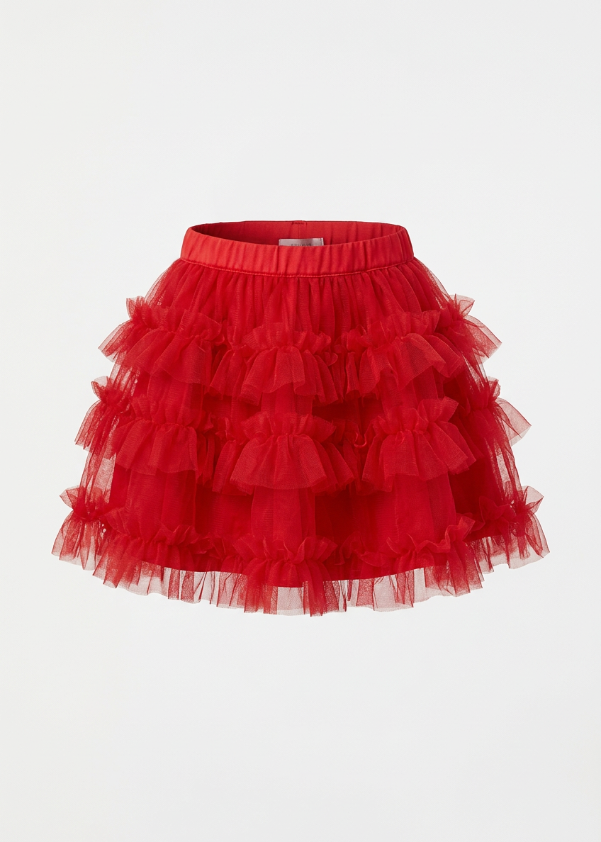 Mesh Folds Red Skirt