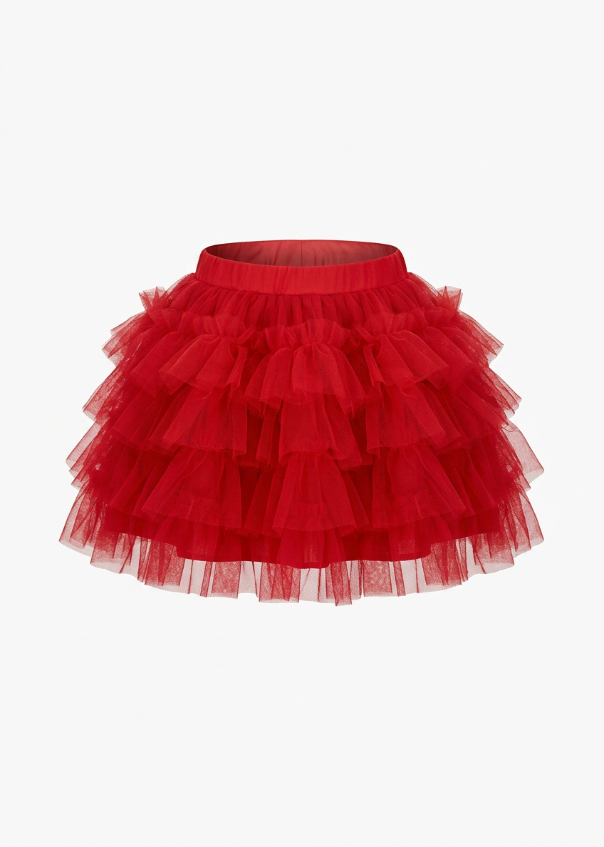 Mesh Folds Red Skirt