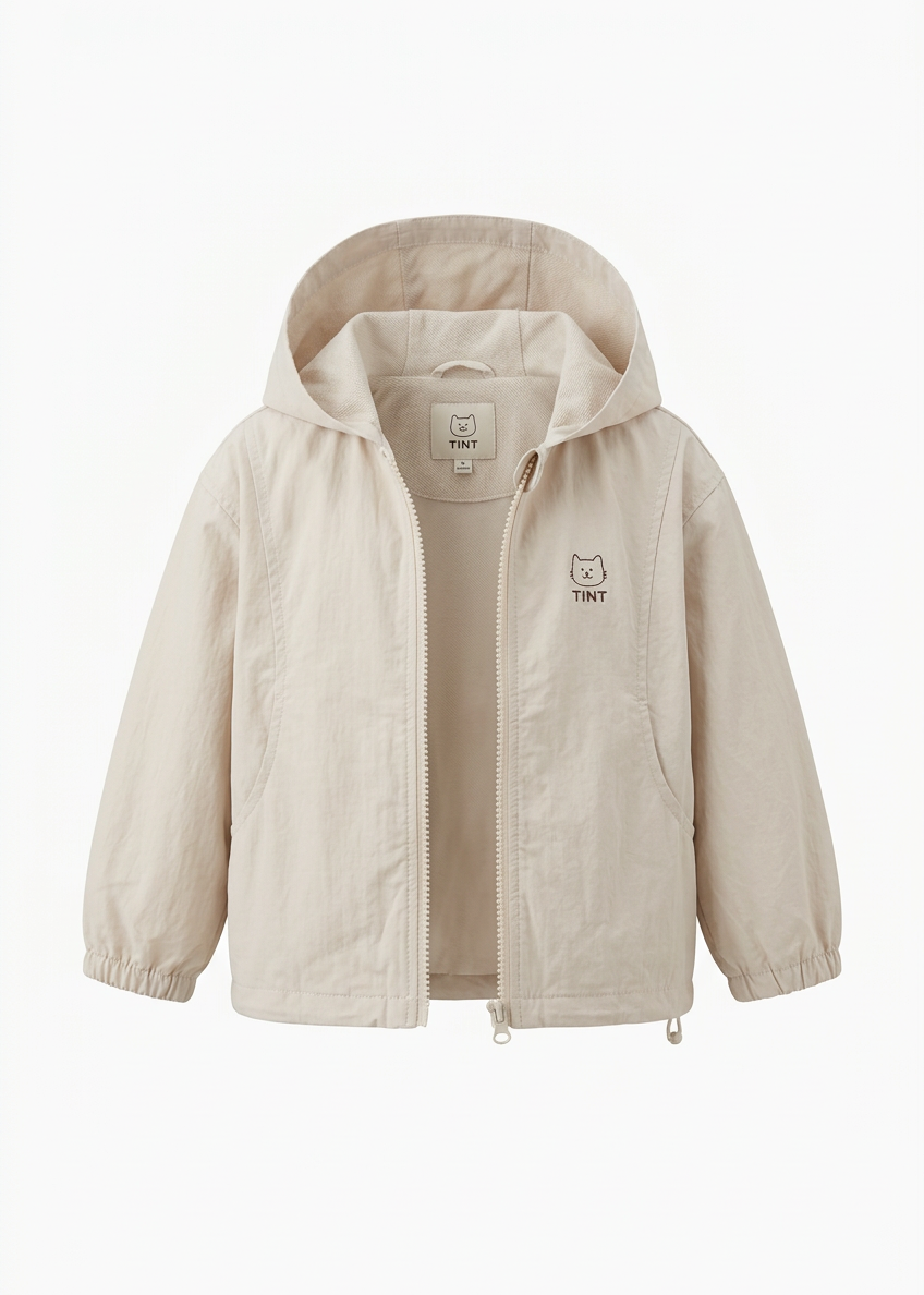 Boys’ Lightweight Zip-Up Hooded Windbreaker – Cream
