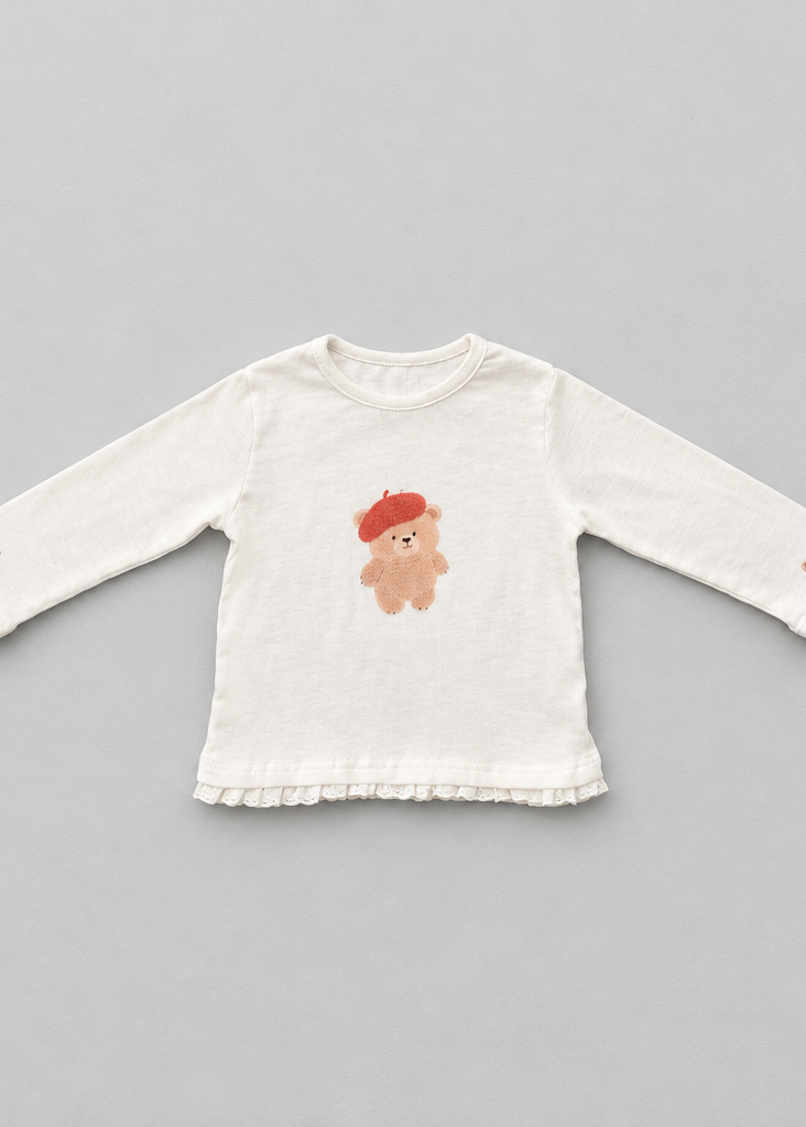 Ruffle Long Sleeve Tee Teddy Bear