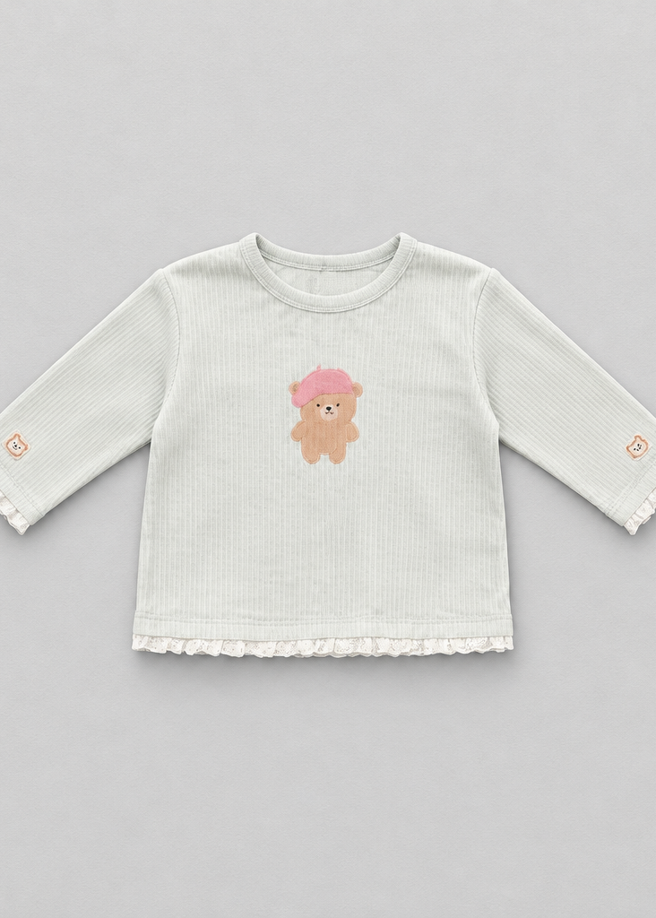 Ruffle Long Sleeve Tee Teddy Bear
