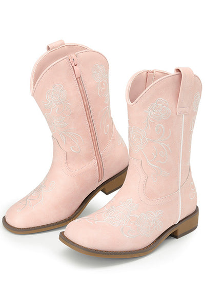 Girls Embroidered Cowboy Pink Boots