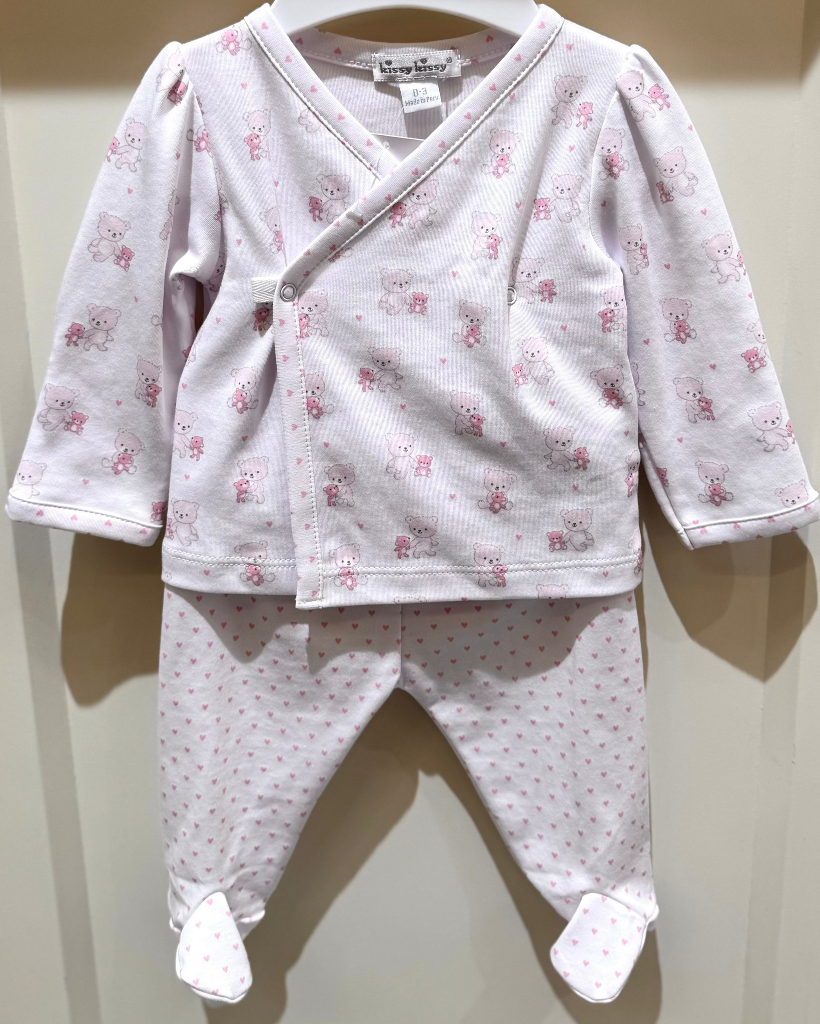 White & Pink Pima Cotton Teddy Bear Love 2 -Piece Set