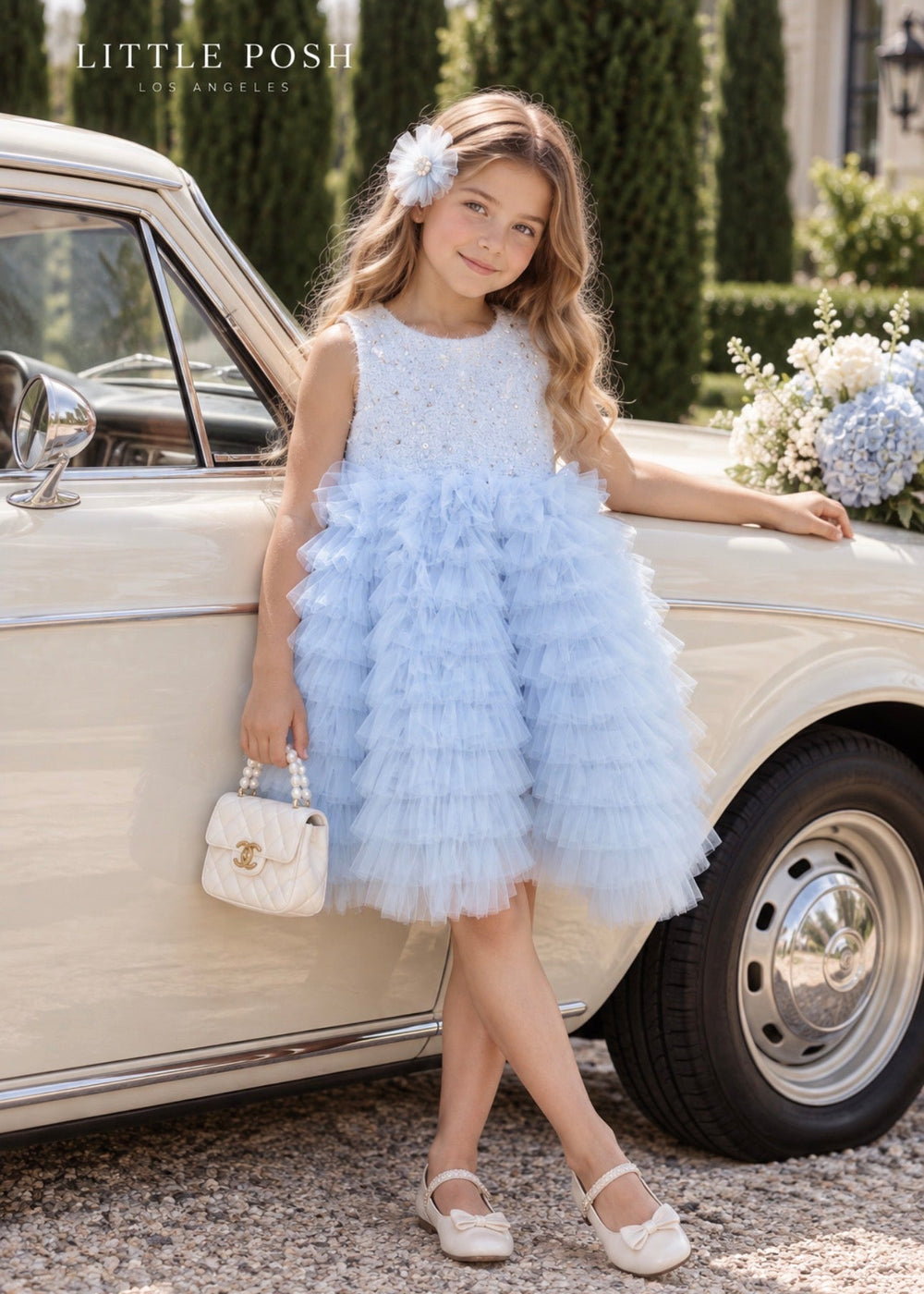 Girls' Blue Tweed Jacket & Tulle Dress Set