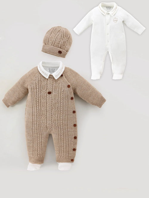Baby Boy Romper Set Of 3 Pieces – Beige