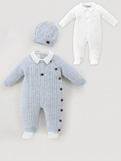 Baby Boy Romper Set Of 3 Pieces – Blue