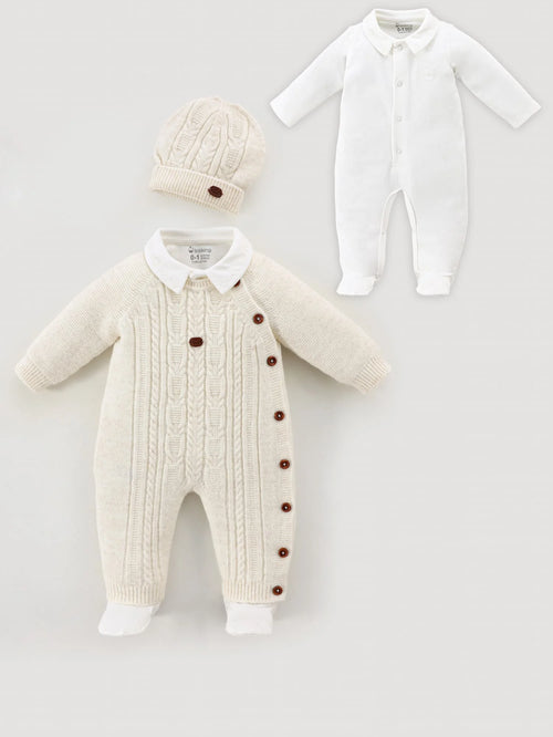 Baby Boy Romper Set Of 3 Pieces – White 9366