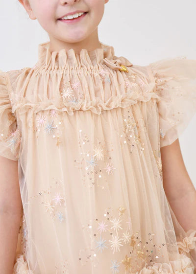 Angels Face Marietta Glitter Star Dress Gold