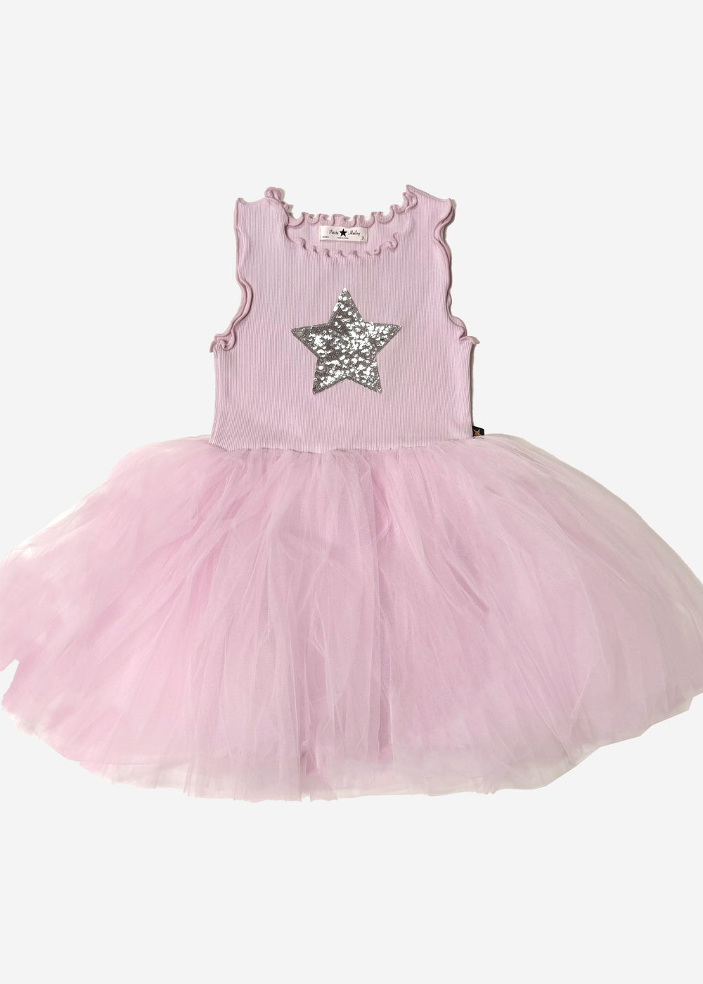 Pink dress with a star design on a white background