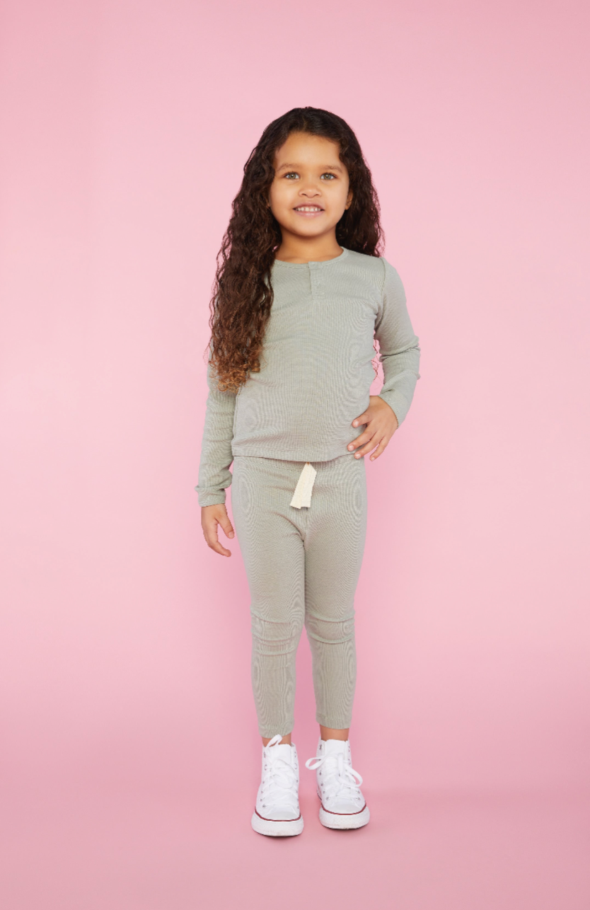 Organic Cotton Rib Henley in Sage Green