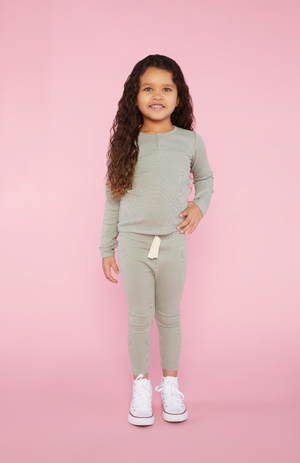 Organic Cotton Rib Henley in Sage Green