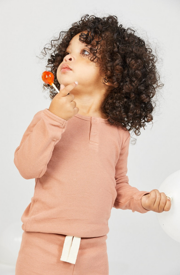 Organic Cotton Rib Henley in Ginger Brown