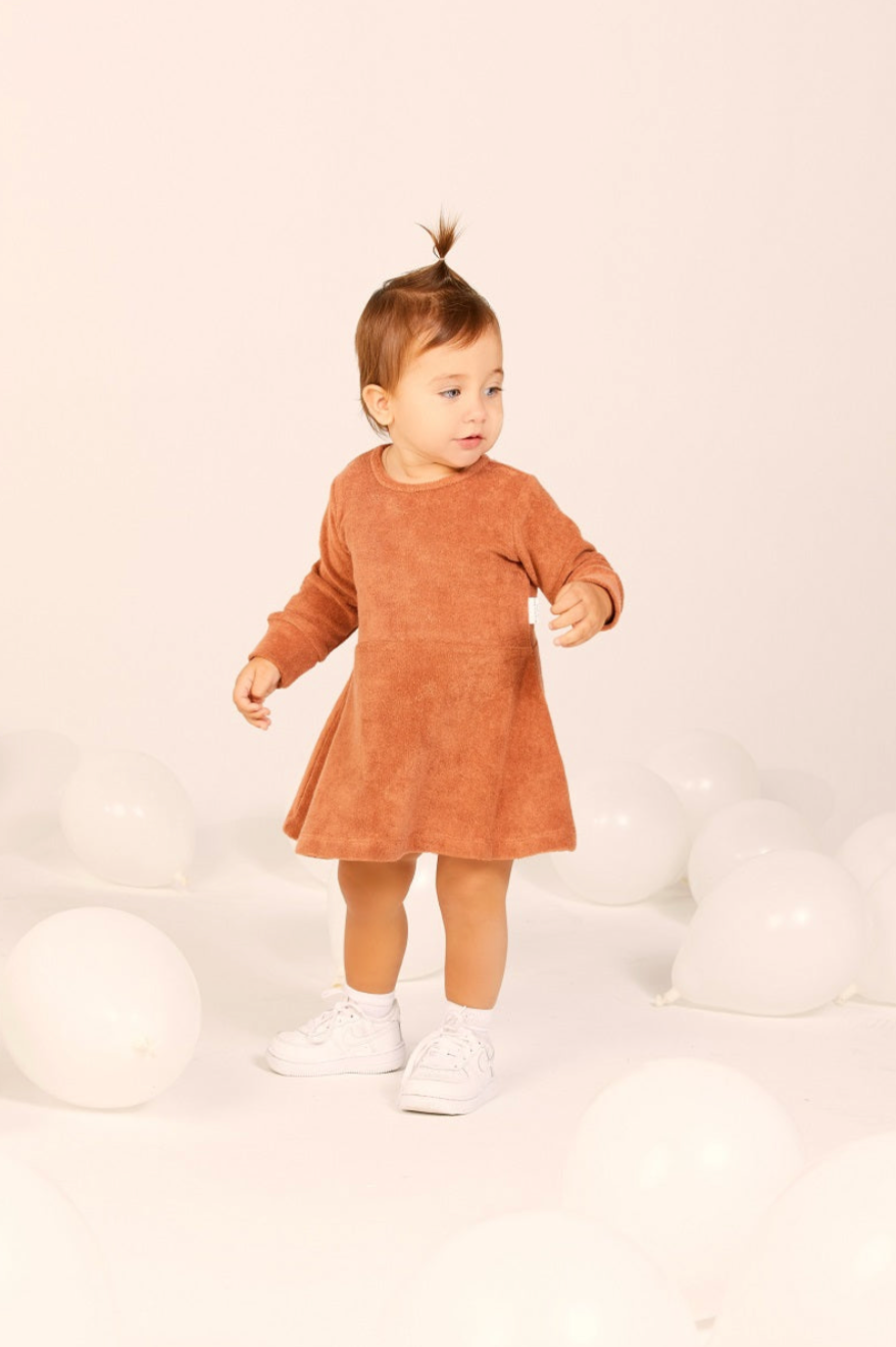 Organic Cotton Terry Dress in Ginger Brown