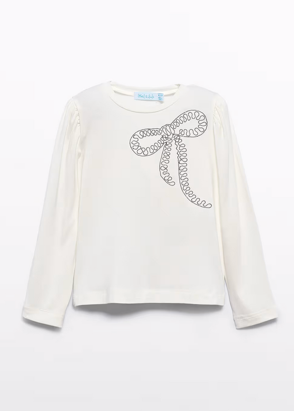 Cream Embroidered T-Shirt with Bow