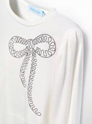 Cream Embroidered T-Shirt with Bow