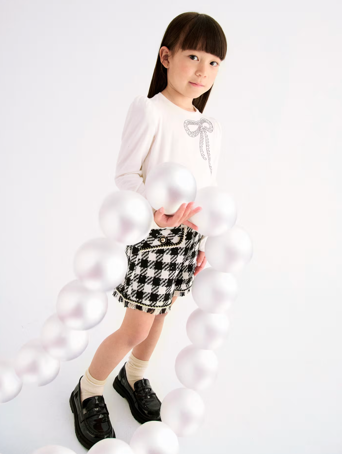 Cream Embroidered T-Shirt with Bow