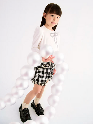 Cream Embroidered T-Shirt with Bow