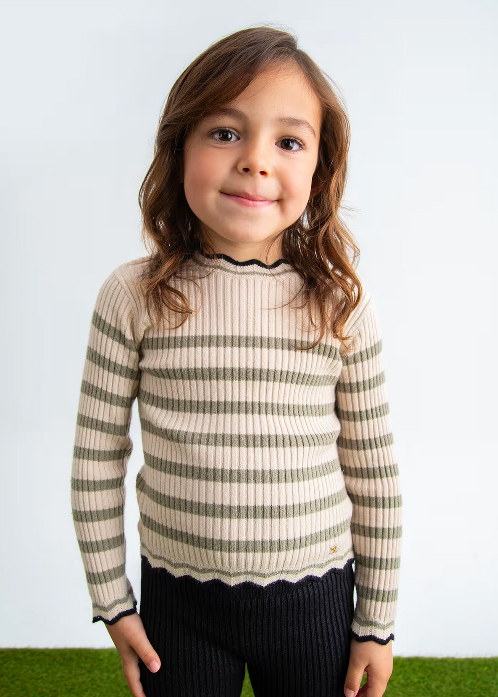 Marzipan Striped Ribbed Knit Turtleneck