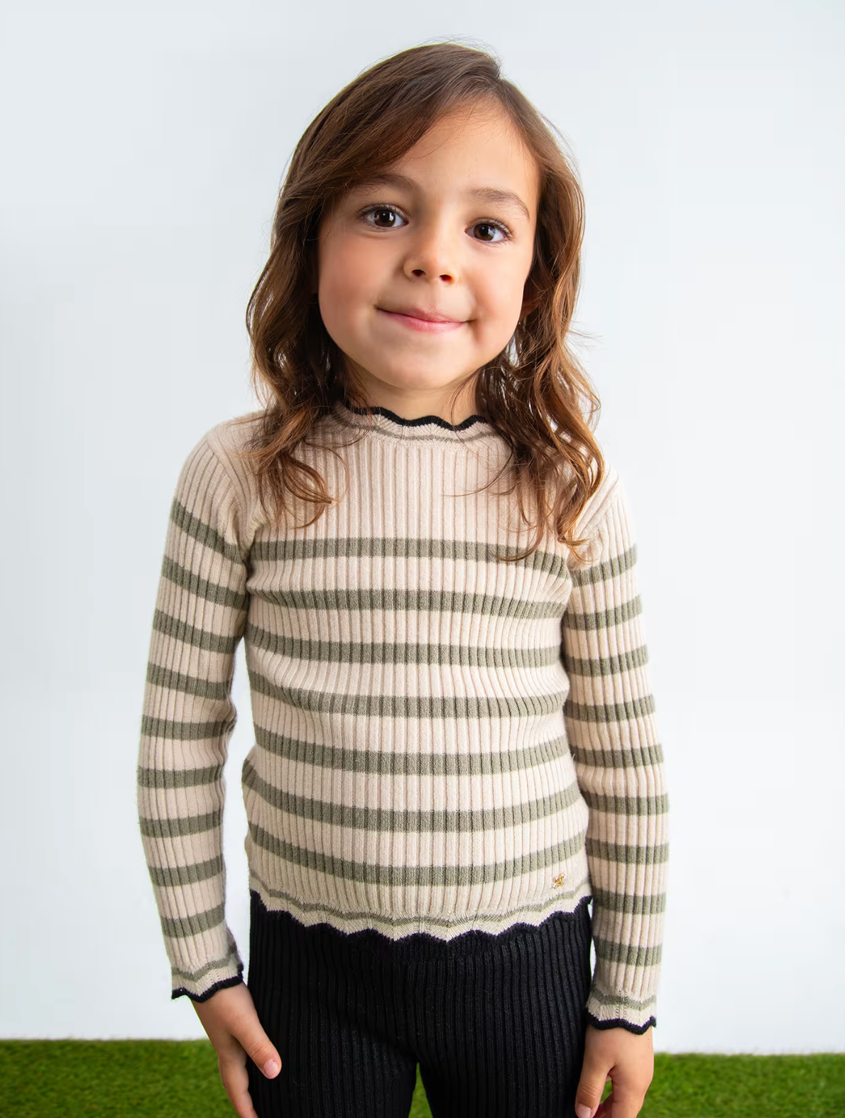 Marzipan Striped Ribbed Knit Turtleneck