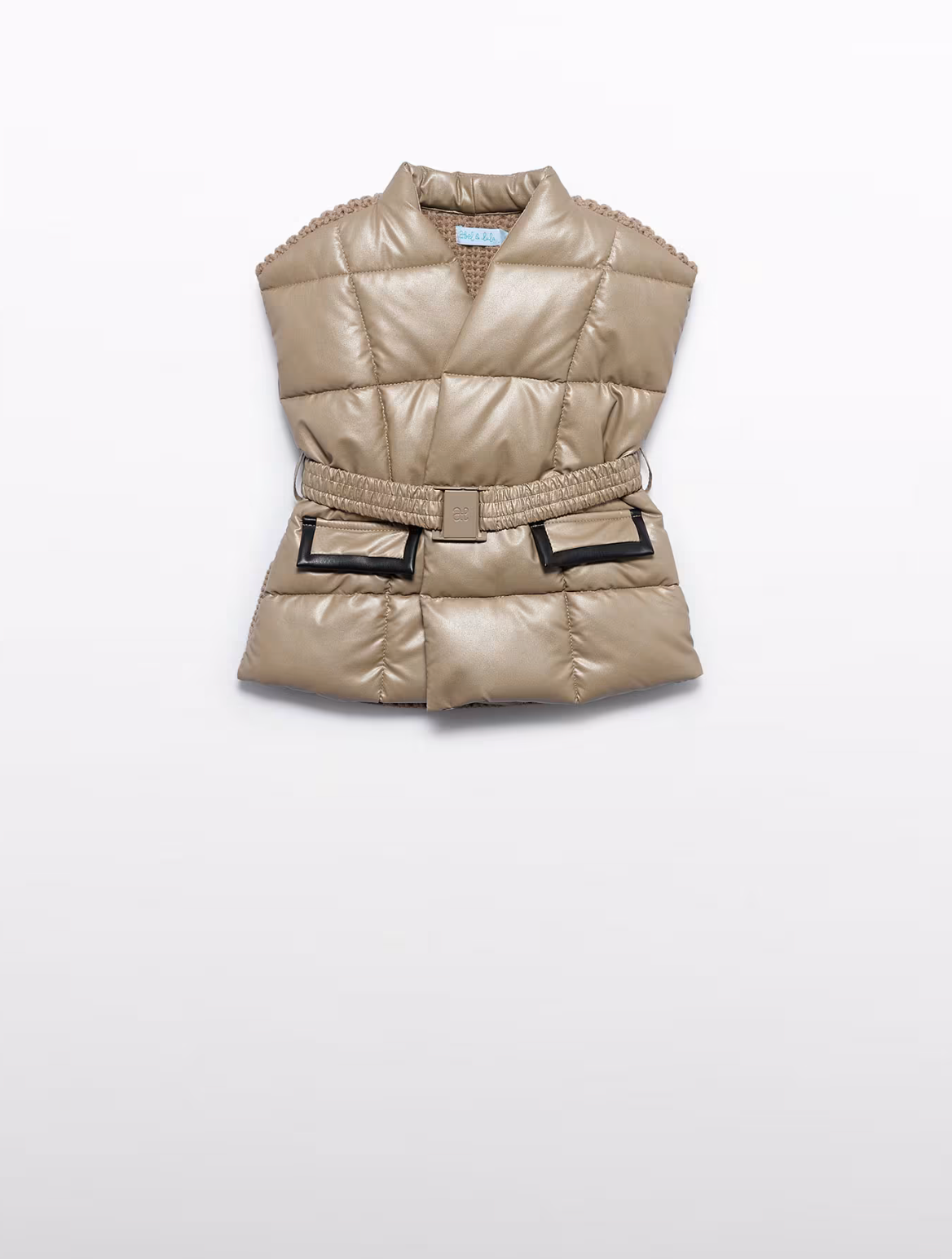 Oat Quilted Faux Leather Vest