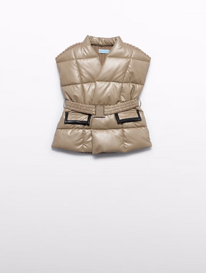Oat Quilted Faux Leather Vest