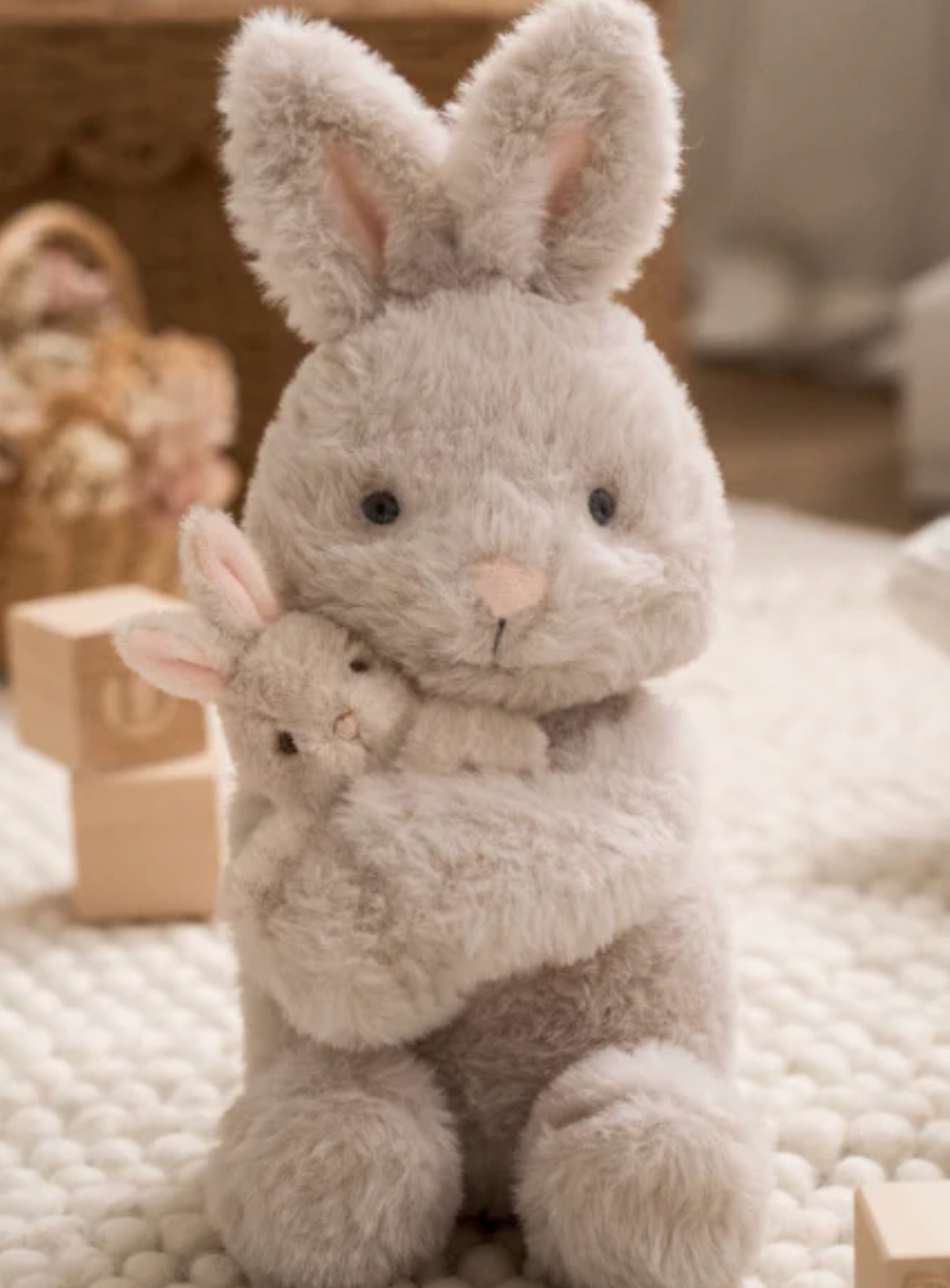 Elegant Baby Bunny & Mama Plush Toy Set