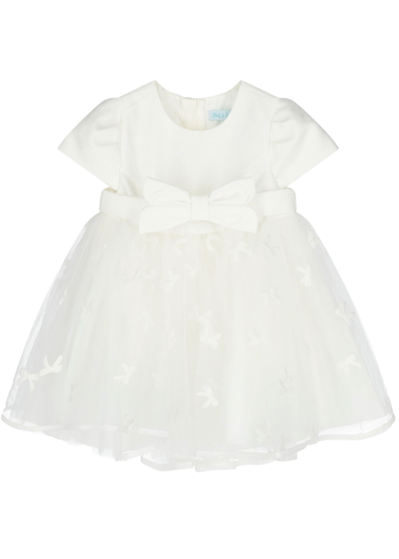 White baby dress with a bow on a white background